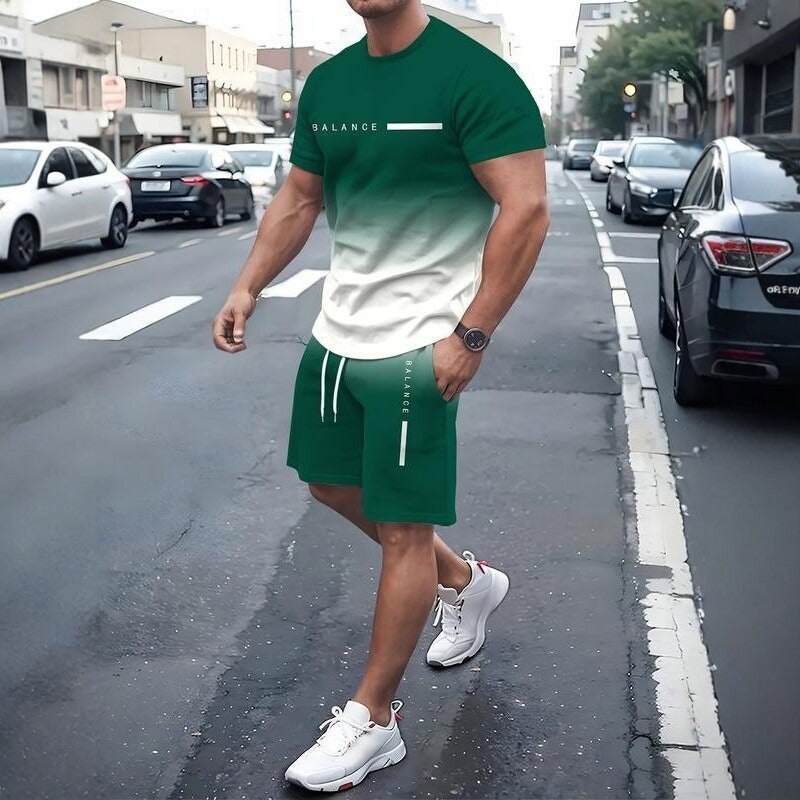 Men Gradient Sportswear Shorts Set