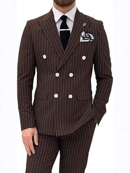 Mens Double Breasted Slim Fit Suit Two Piece Set