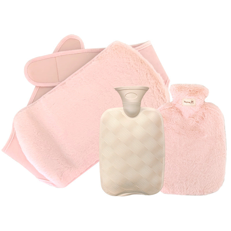 Cross-border in stock 2L water filling hot water bag imitation rabbit plush lengthened waist support filling warm belly PVC warm water bag