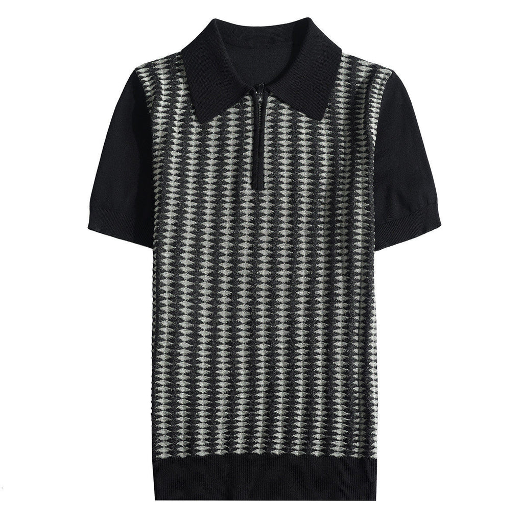 Men Slim Fit Jacquard Half Zip Polo Shirt
