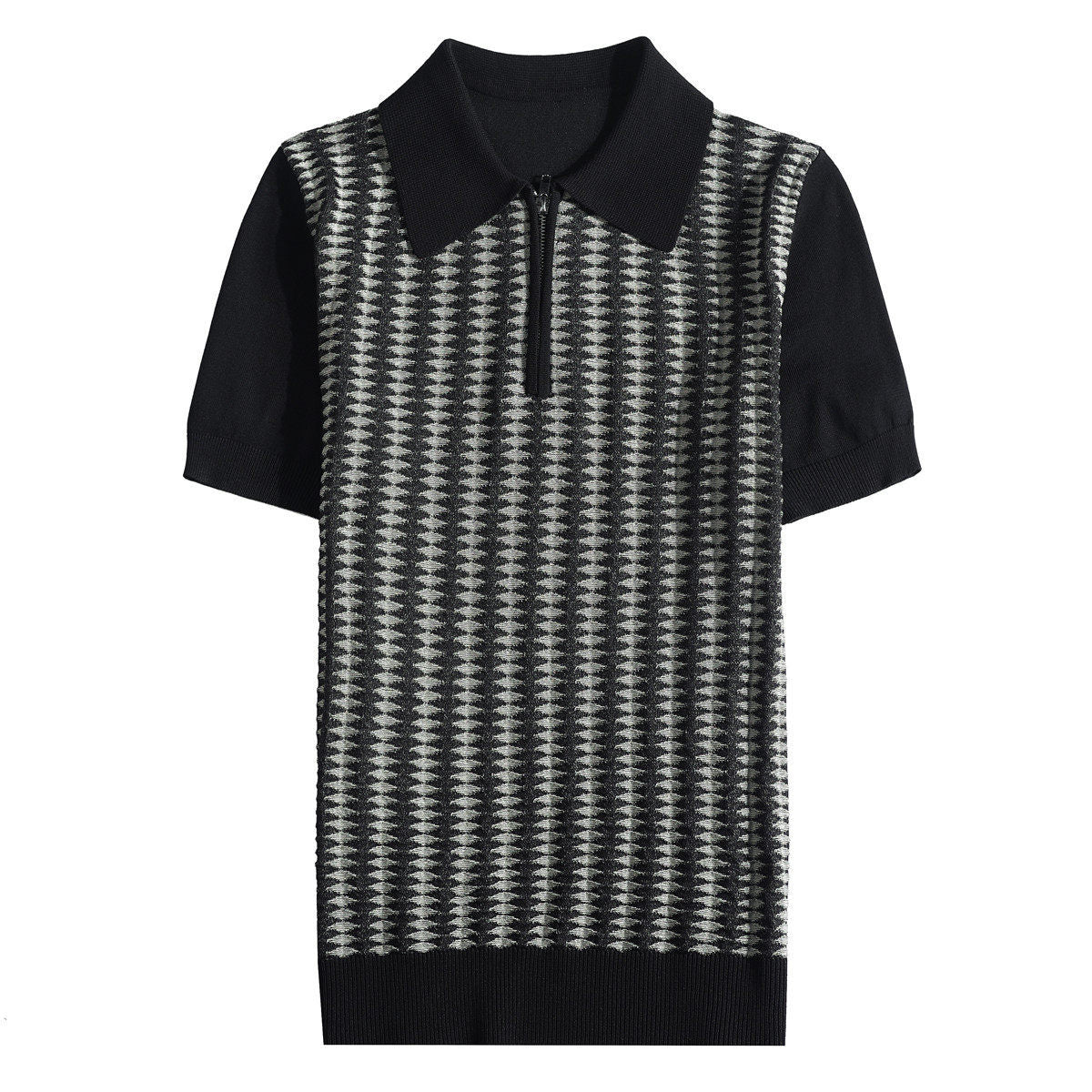 Men Slim Fit Jacquard Half Zip Polo Shirt