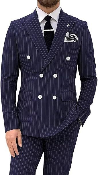 Mens Double Breasted Slim Fit Suit Two Piece Set