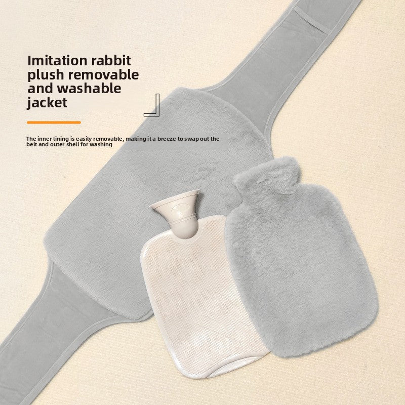 Cross-border in stock 2L water filling hot water bag imitation rabbit plush lengthened waist support filling warm belly PVC warm water bag