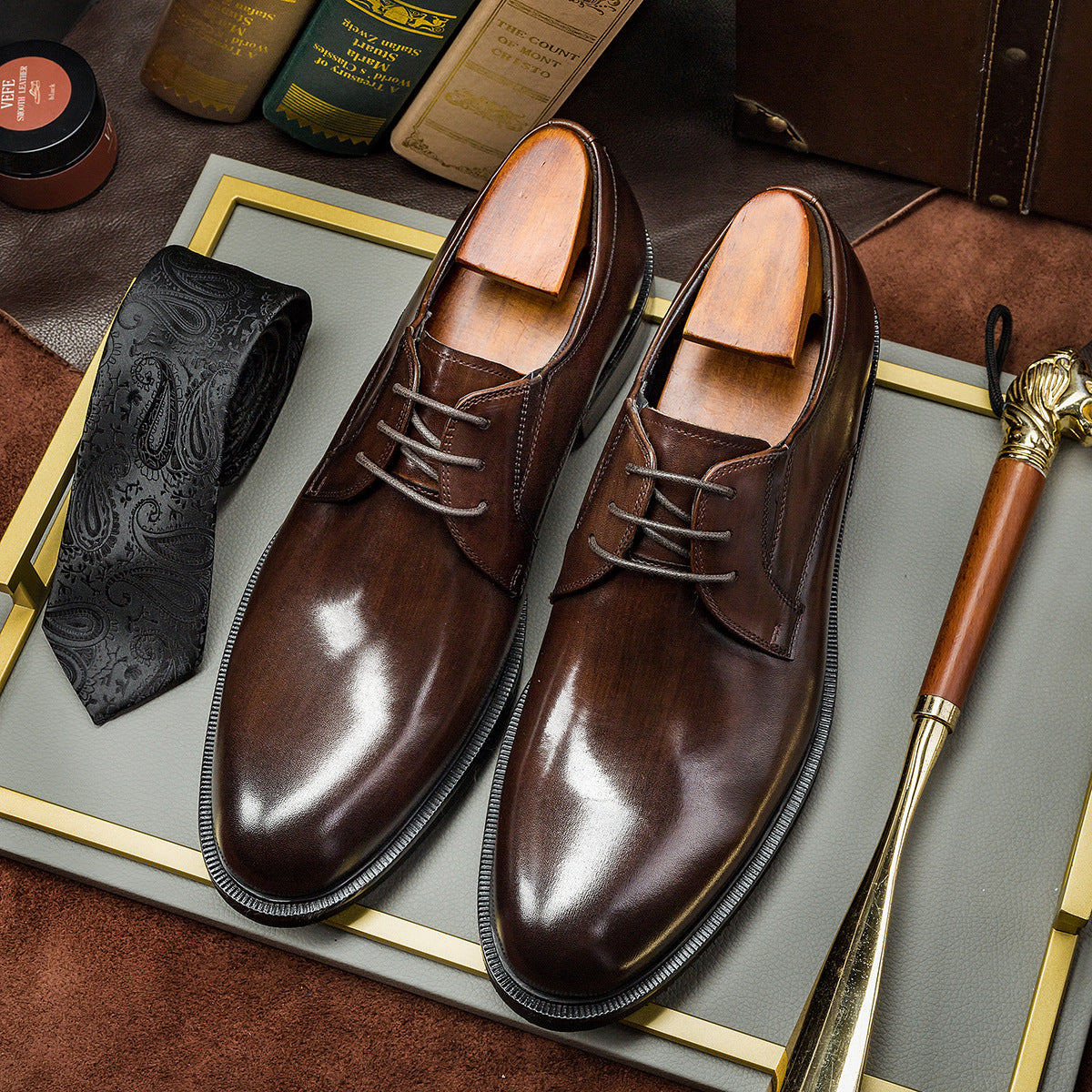 Mens Classic Derby Leather Shoes