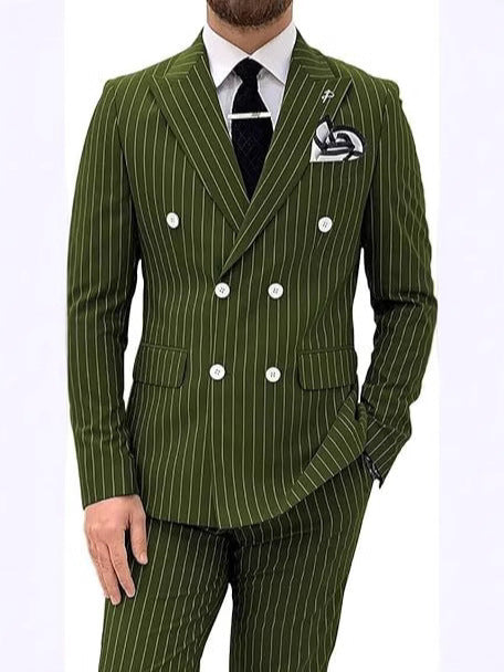 Mens Double Breasted Slim Fit Suit Two Piece Set
