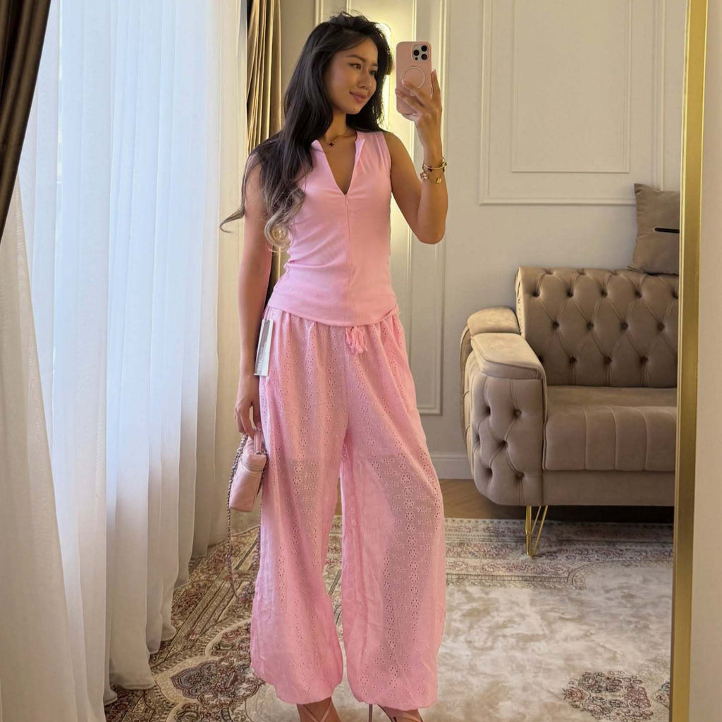French Jacquard Wide-Leg Cropped Pants
