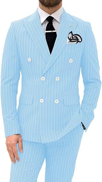 Mens Double Breasted Slim Fit Suit Two Piece Set
