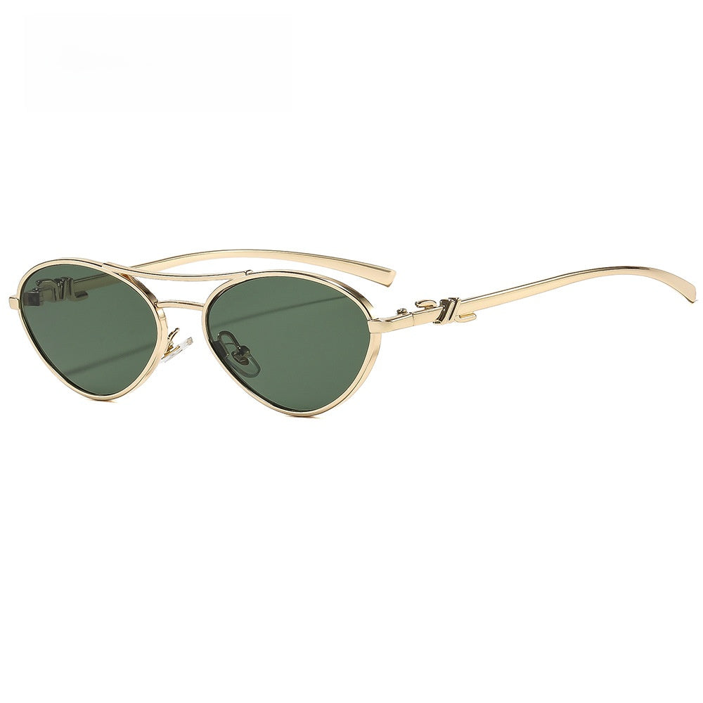 Metal double-bridge triangular sunglasses