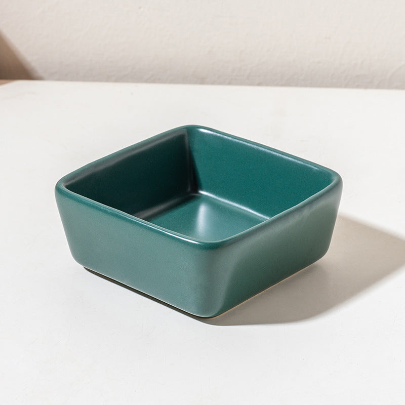 Square Ceramic Pet Bowl with Wooden Tray