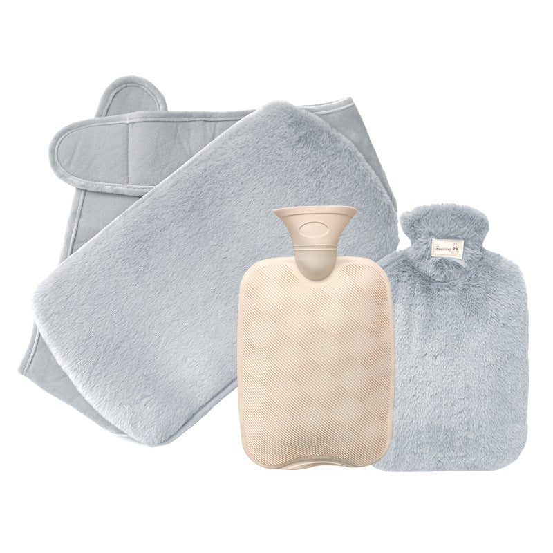 Cross-border in stock 2L water filling hot water bag imitation rabbit plush lengthened waist support filling warm belly PVC warm water bag