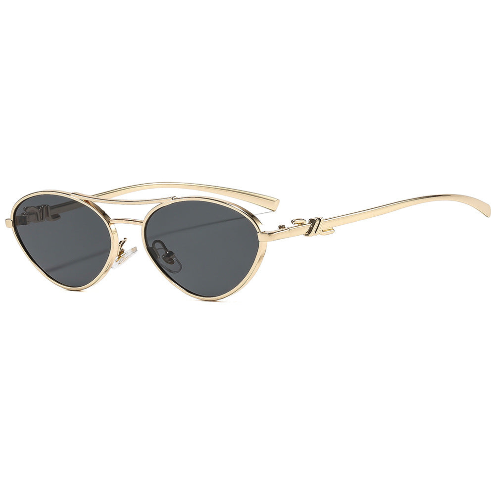 Metal double-bridge triangular sunglasses