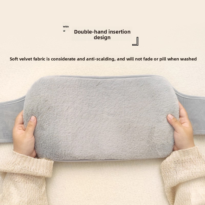 Cross-border in stock 2L water filling hot water bag imitation rabbit plush lengthened waist support filling warm belly PVC warm water bag