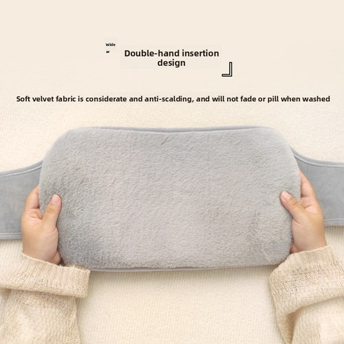 Cross-border in stock 2L water filling hot water bag imitation rabbit plush lengthened waist support filling warm belly PVC warm water bag