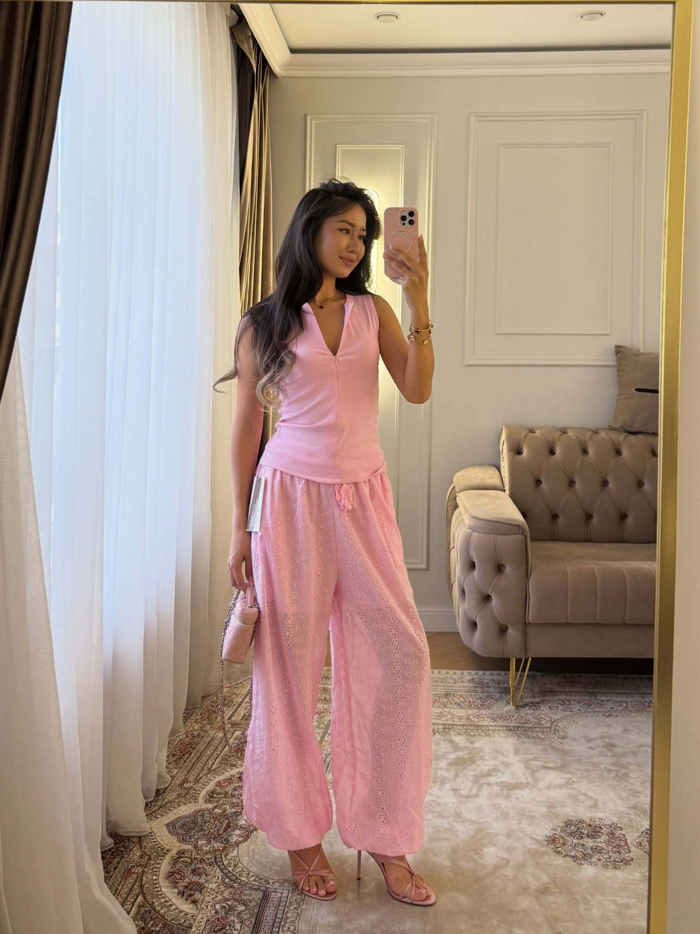 French Jacquard Wide-Leg Cropped Pants