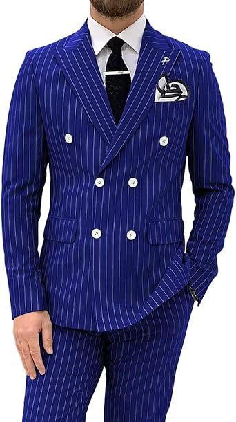 Mens Double Breasted Slim Fit Suit Two Piece Set