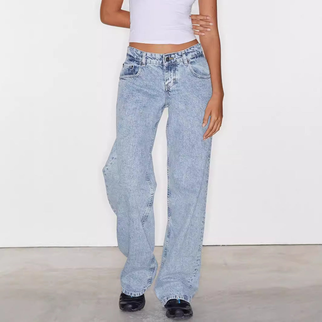 Womens High Waist Straight Leg Denim Jeans