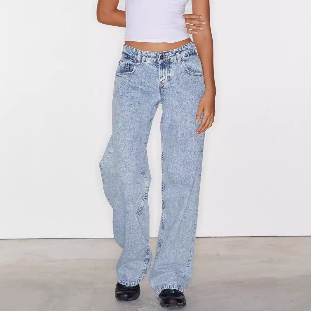 Womens High Waist Straight Leg Denim Jeans