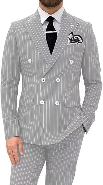 Mens Double Breasted Slim Fit Suit Two Piece Set