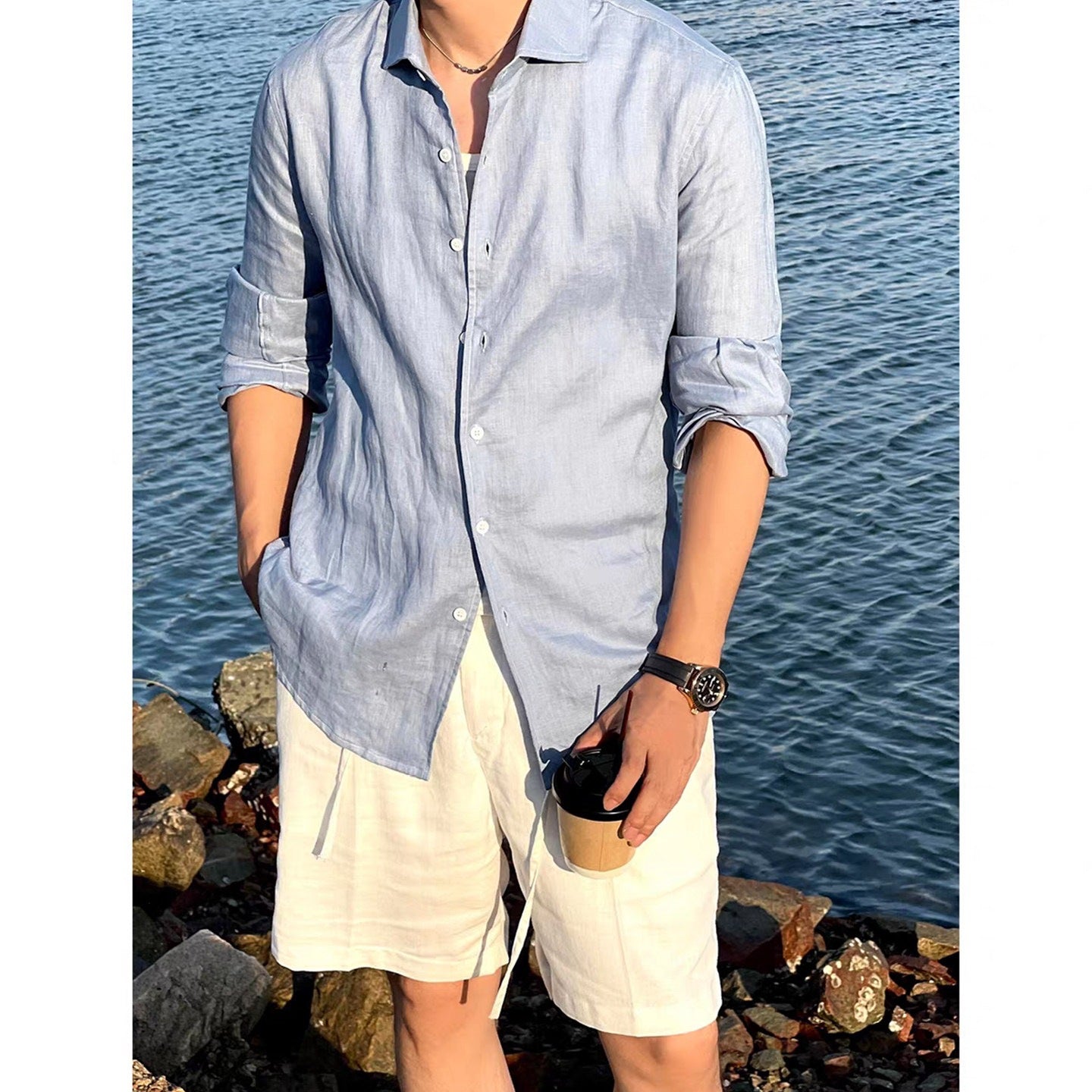 Mens Quick Dry Linen Shirt and Shorts Set