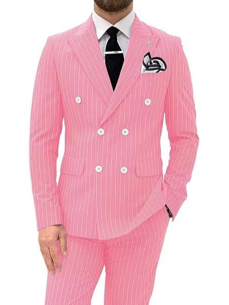Mens Double Breasted Slim Fit Suit Two Piece Set