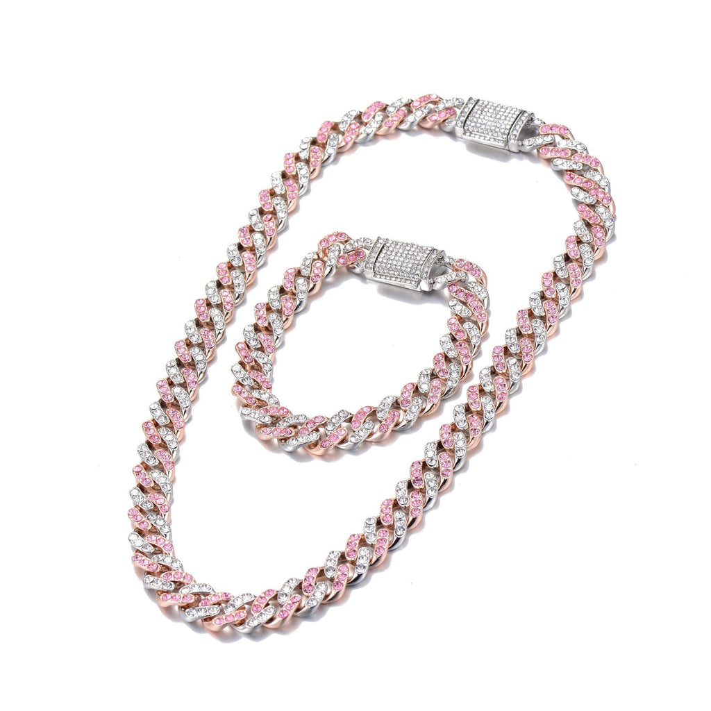 Hiphop Dual-Tone Diamond Necklace Bracelet