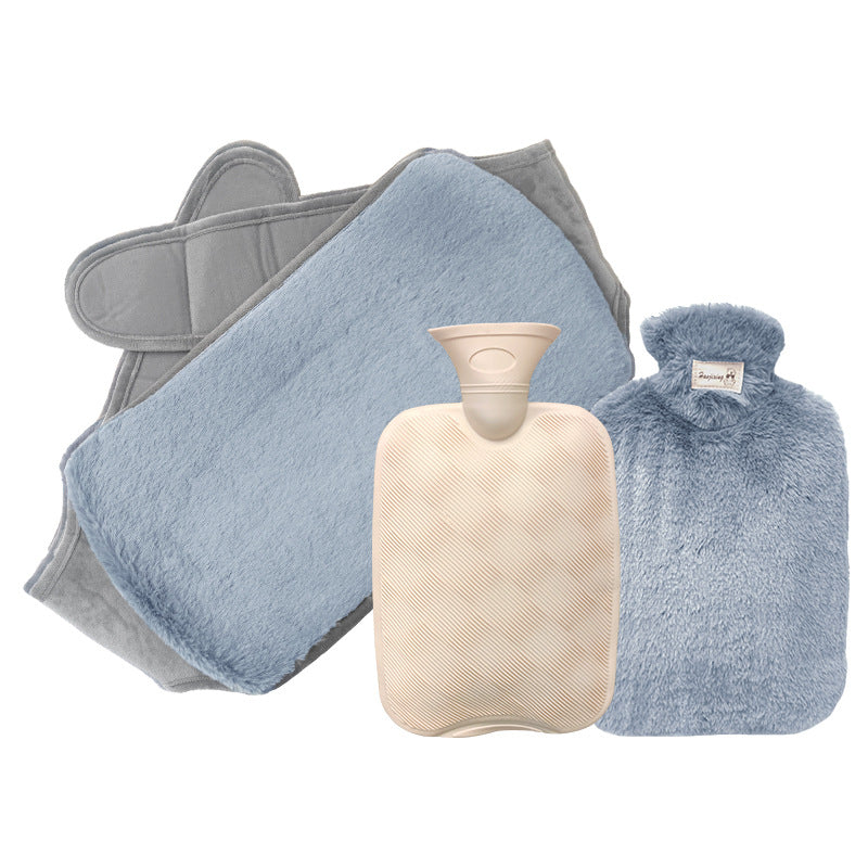 Cross-border in stock 2L water filling hot water bag imitation rabbit plush lengthened waist support filling warm belly PVC warm water bag