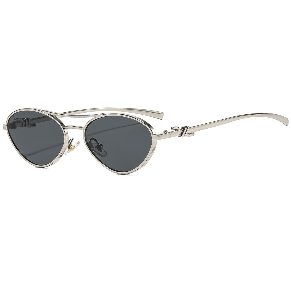 Metal double-bridge triangular sunglasses