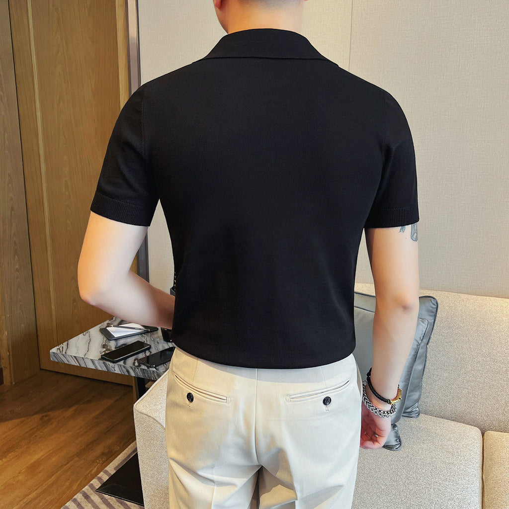 Men Slim Fit Jacquard Half Zip Polo Shirt
