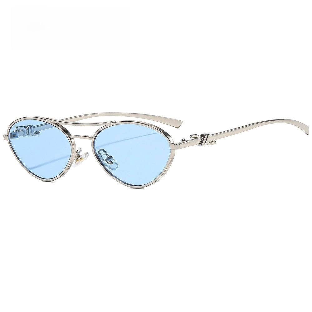 Metal double-bridge triangular sunglasses