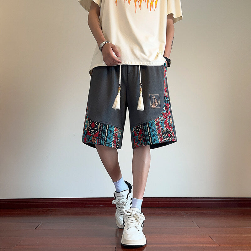 Mens American Retro Patchwork Shorts