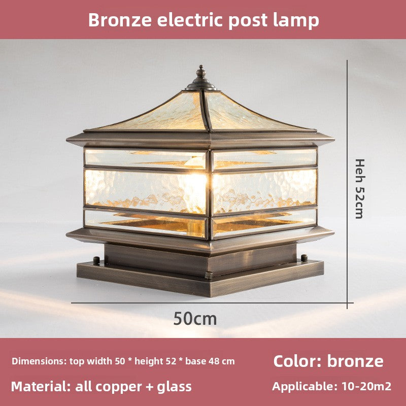 Solar Waterproof Copper Outdoor Pillar Lamp