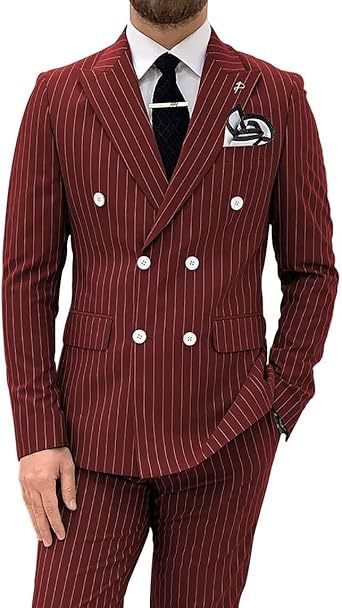 Mens Double Breasted Slim Fit Suit Two Piece Set