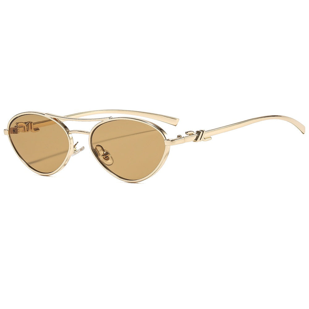 Metal double-bridge triangular sunglasses