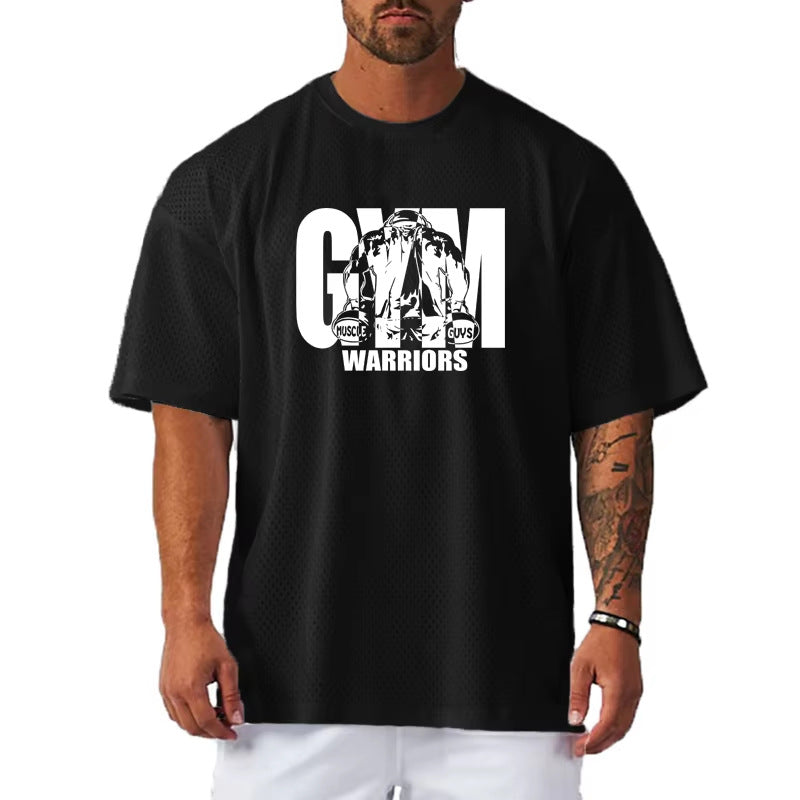 Loose Fit Mens Printed T-Shirt Gym Casual Short Sleeve Shirt
