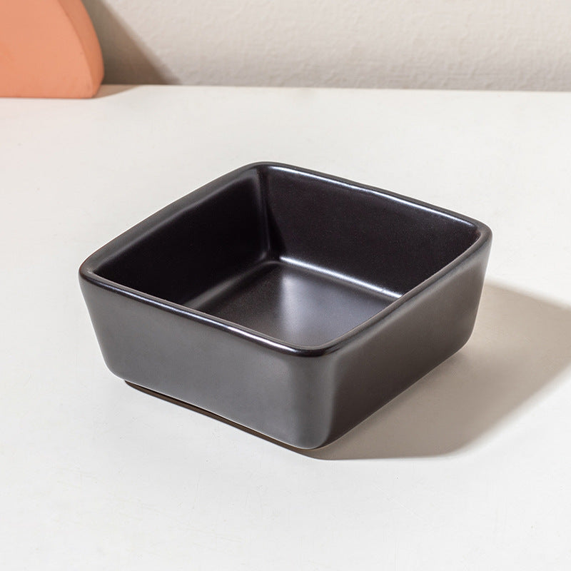 Square Ceramic Pet Bowl with Wooden Tray