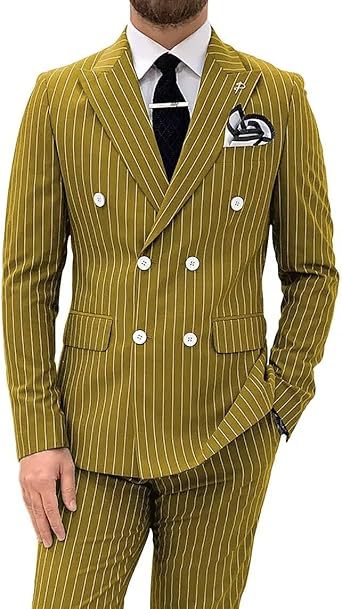 Mens Double Breasted Slim Fit Suit Two Piece Set