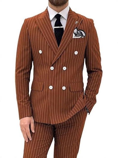 Mens Double Breasted Slim Fit Suit Two Piece Set