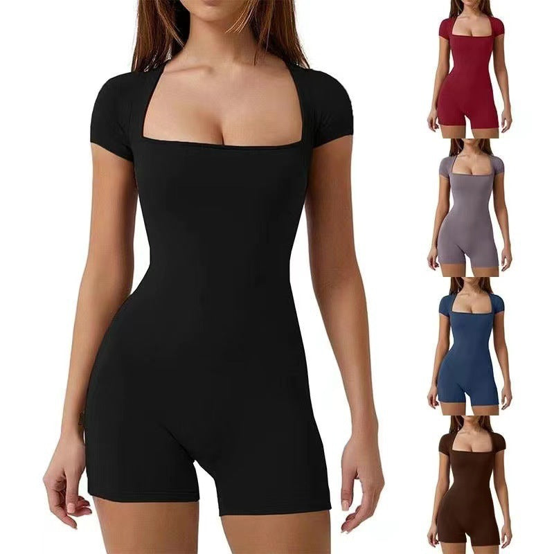 Short-Sleeved One-Piece Yoga Clothes Casual Sports Jumpsuits Waist Shapewear