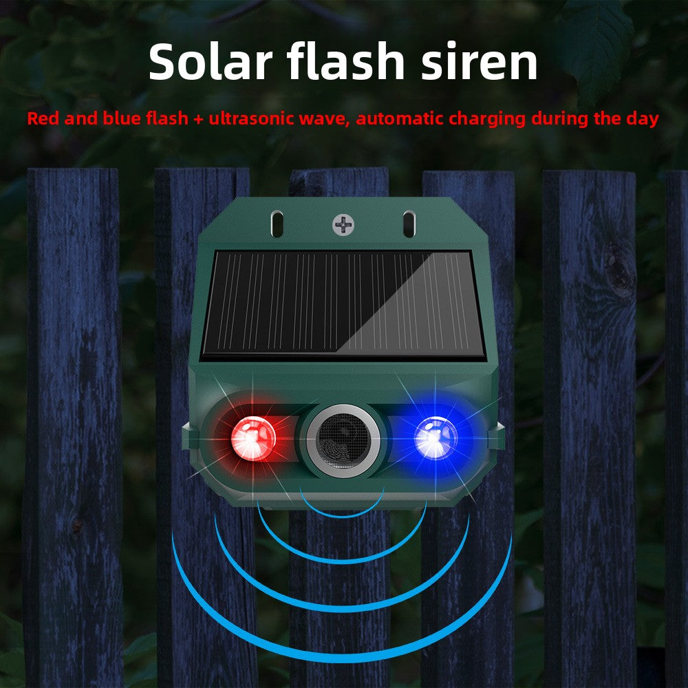 Solar Powered Animal Deterrent with Ultrasonic and Flash Technology