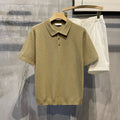 Light Luxury Plaid Fashion Ice Silk Breathable Men's Polo Shirt, High-End Casual Comfortable Turn-Down Collar Short-Sleeve T-Shirt Top for Men