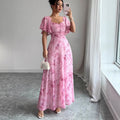Floral Print Chiffon Dress with Lotus Sleeves