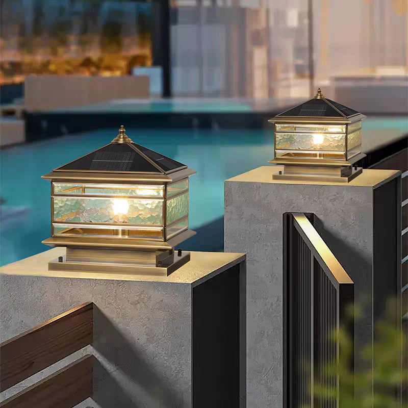 Solar Waterproof Copper Outdoor Pillar Lamp