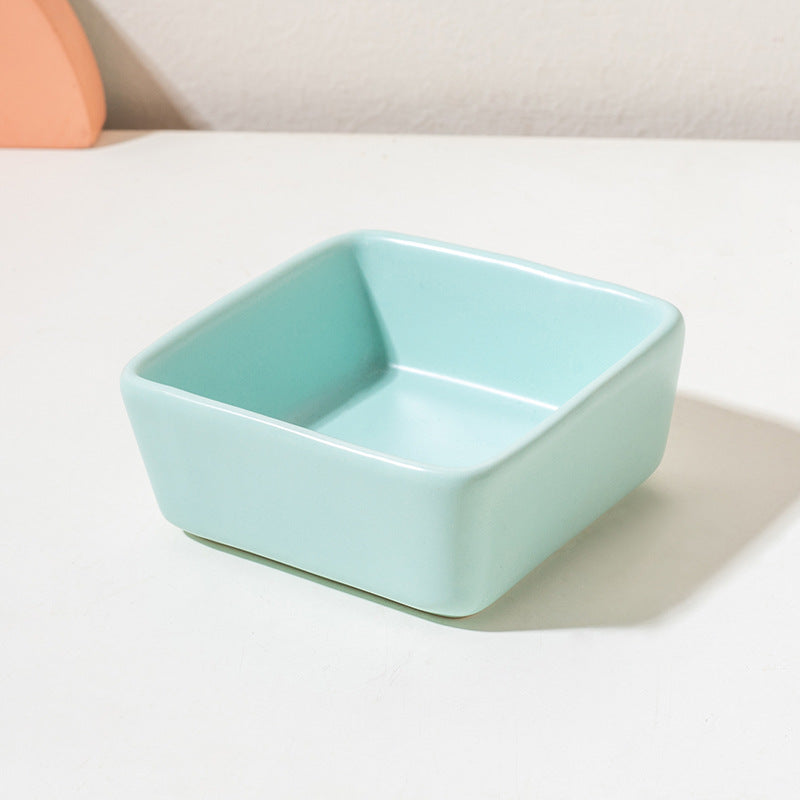Square Ceramic Pet Bowl with Wooden Tray