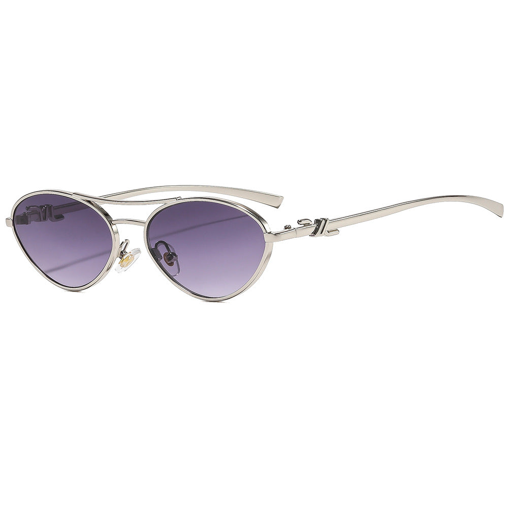 Metal double-bridge triangular sunglasses