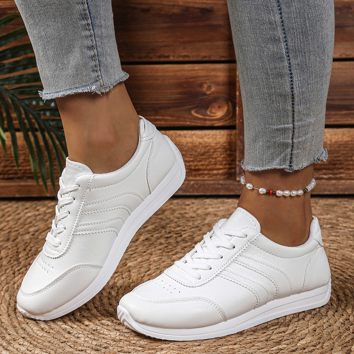 White Shoes Soft Sole All-match Shoes Women's Soft Leather Running Shoes
