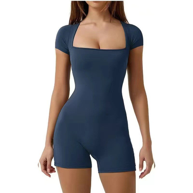 Short-Sleeved One-Piece Yoga Clothes Casual Sports Jumpsuits Waist Shapewear