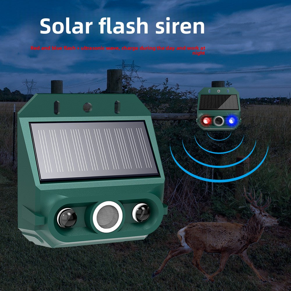 Solar Powered Animal Deterrent with Ultrasonic and Flash Technology