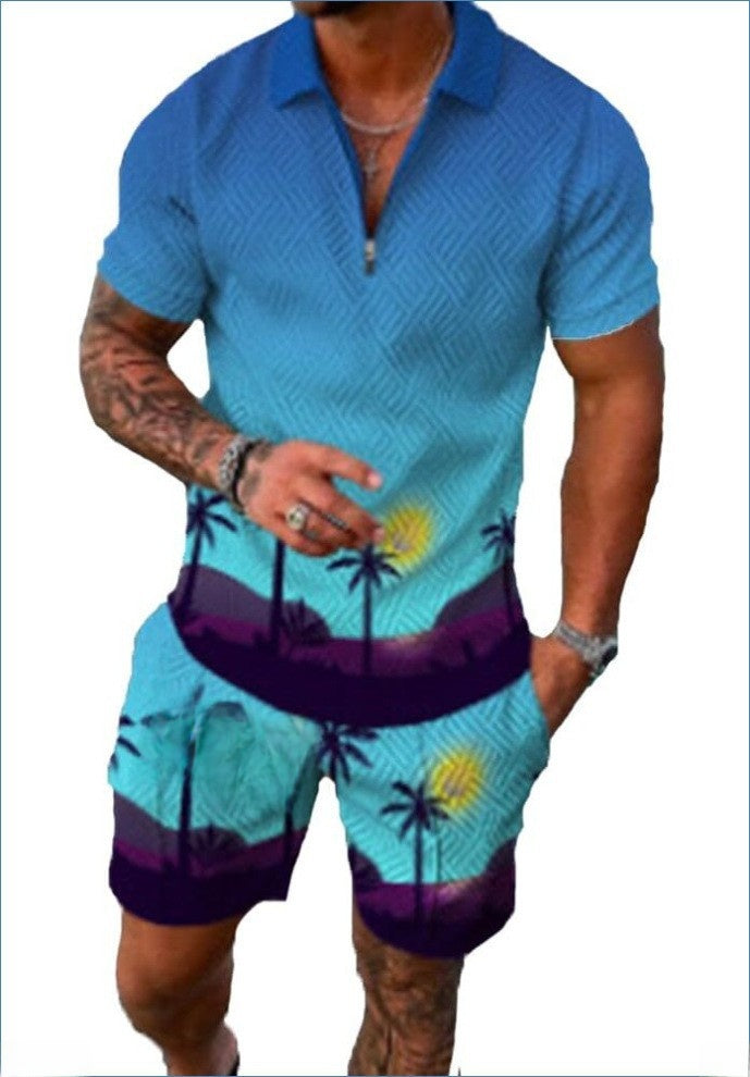 Men's Short Sleeve Shirt and Shorts Set
