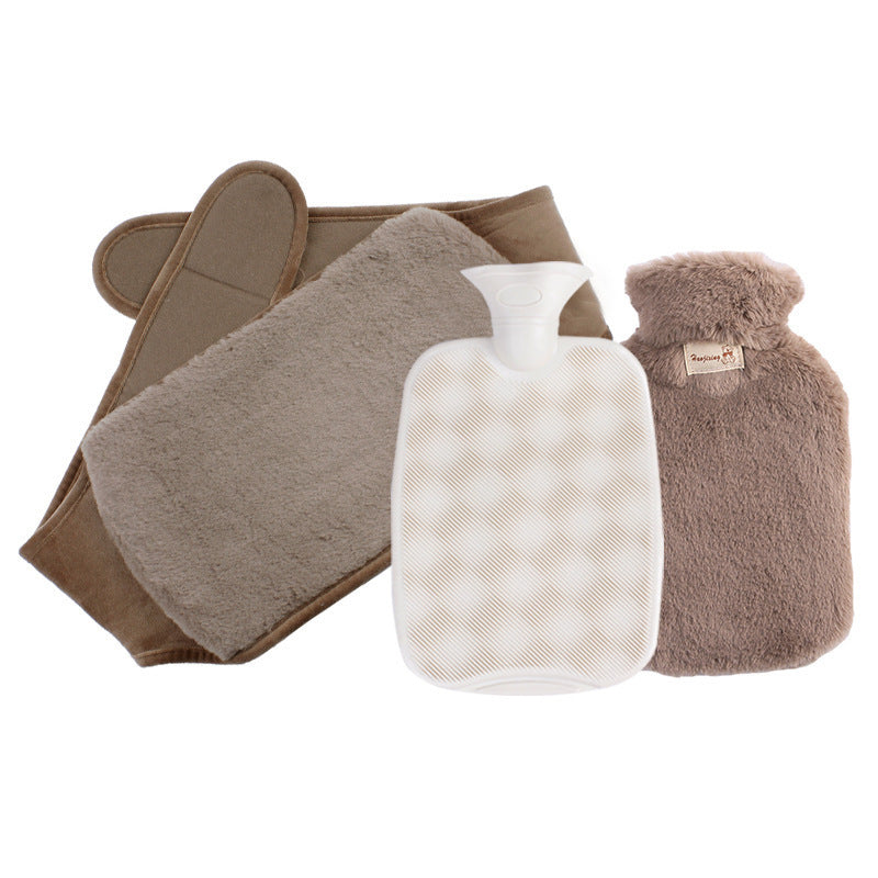 Cross-border in stock 2L water filling hot water bag imitation rabbit plush lengthened waist support filling warm belly PVC warm water bag