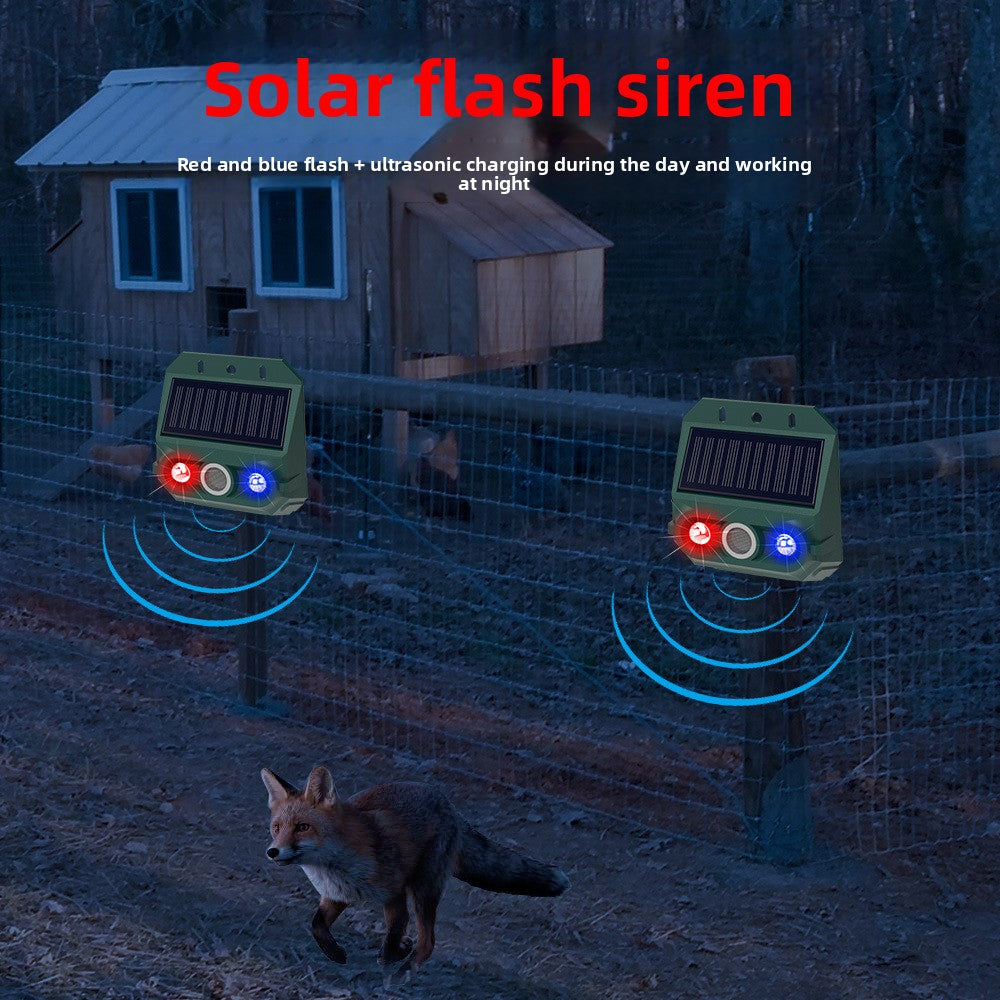 Solar Powered Animal Deterrent with Ultrasonic and Flash Technology